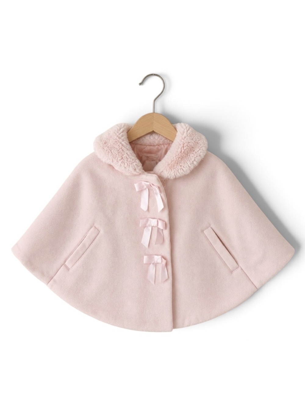 Catherine Malandrino Mini Baby Girls 12M Pink Bow Cape Poncho Coat Plush Collar